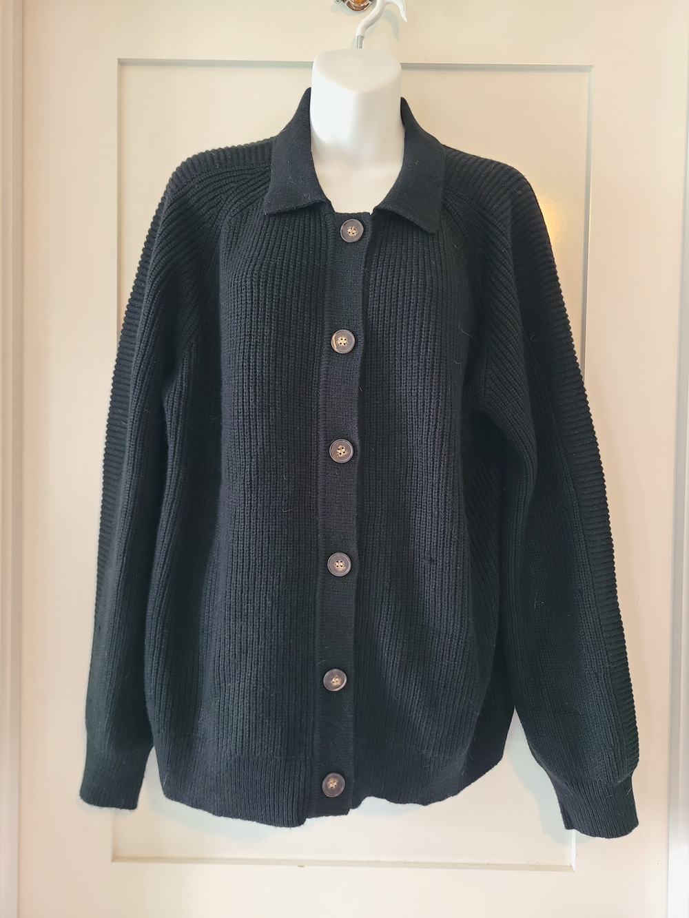 Grace Karin Black Ribbed Button‑Front Sweater Cardigan